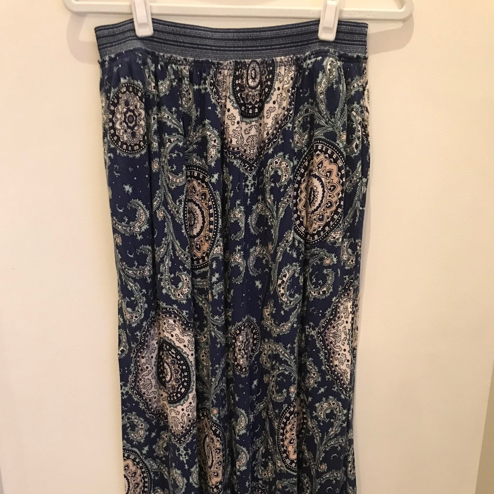 Long Blue Green Patterned Cotton Skirt